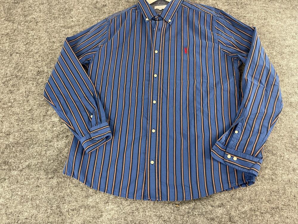 NEXT Shirt Mens XL Button Up Blue Striped Long Sleeve Cotton N325